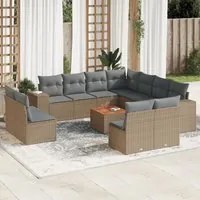 Set Divani da Giardino 12 pz con Cuscini Beige in Polyrattan 3225506