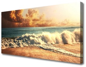 Quadro su tela Paesaggio delle onde della spiaggia dell'oceano 100x50 cm