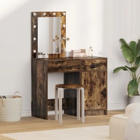 Set da toeletta 2 pezzi con led in rovere affumicato in legno ingegnerizzato