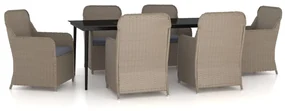 Set da pranzo da giardino 7 pz con cuscini marrone