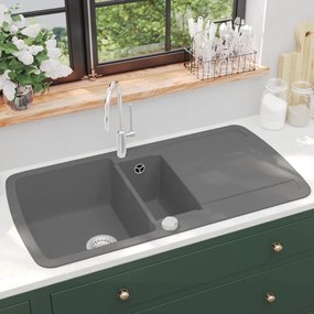Lavello Da Cucina İn Granito Vasca Doppia Grigio /