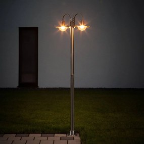 Lampione Lindby Damion, 200 cm, a 2 luci, E27, IP44 DAMION Lindby, dimmerabile, Alluminio / Grigio / Zincato, Acciaio Inox, Moderno