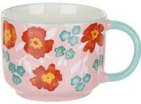 Tazza fiori 570 ml in porcellana azzurra e rosa