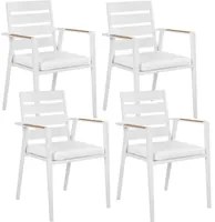 Set di 4 sedie da pranzo da giardino Struttura in alluminio bianco con cuscini di seduta Schienale a doghe Design moderno