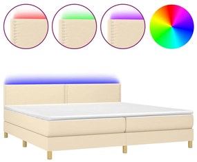 Letto a molle materasso e led bianco 200x200cm in tessuto