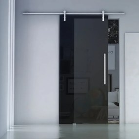 Porta scorrevole reversibile Fumè satin in acciaio nero, L 96 x H 215 cm, con binario Ermes