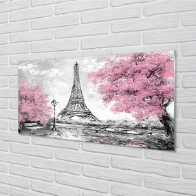 Quadro in vetro Parigi alberi primavera 100x50 cm