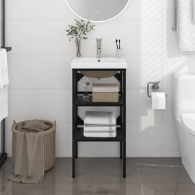 Telaio per lavabo da bagno con lavabo integrato nero in ferro