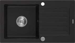 Mexen Pablo lavello in granito a 1 vasca con scolapiatti 752 x 436 mm, nero, sifone cromato - 6510751010-77