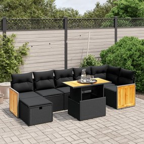 Set divani da giardino con cuscini 8 pz nero in polyrattan