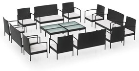 Set divani da giardino 16 pz con cuscini in polyrattan nero