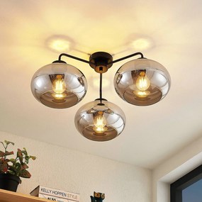 Plafoniera Lindby Navidia, Ø 67 cm, nero, vetro fumé