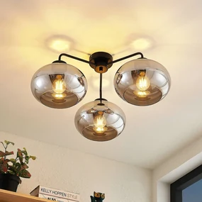 Plafoniera Lindby Navidia, Ø 67 cm, nero, vetro fumé