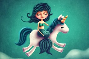 Stampa su tela – Sirenetta con unicorno