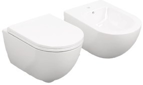 Coppia Di Sanitari Sospesi Senza Brida Ceramica Cielo "Enjoy 53" Bianco Lucido