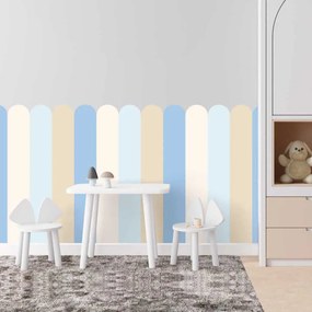 Carta da parati tessile autoadesiva per letto Arco - Beachy Waves (blu tenue con impressione naturale) | Inspio