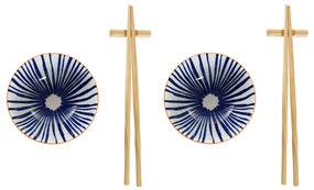 Set per Sushi DKD Home Decor Azzurro Bianco Bambù Gres (30 x 21 x 7 cm)