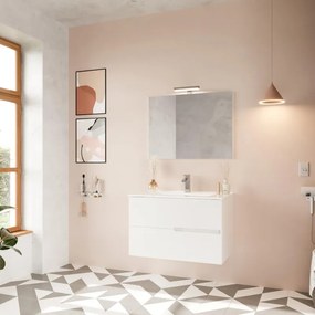 Mobile sottolavabo e lavabo con illuminazione Eva bianco in mdf L 80 x H 51 x P 46 cm 1 vasca 2 cassetti