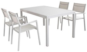 OMEN - set tavolo in alluminio cm 150 x 90 x 74 h con 4 poltrone Aulus