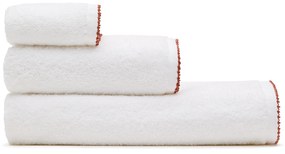Kave Home - Telo bagno Sinami 100% cotone bianco con dettaglio a contrasto terracotta 90 x 150 cm