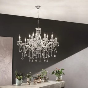Lampadario a sospensione DAMASCO con decorazioni in cristallo D90 cm Cromo 12 Luci