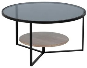 Tavolino da Caffè Nero Naturale Cristallo Ferro Legno MDF 75 x 75 x 40 cm