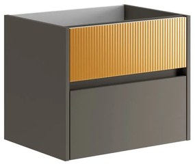 Mobile da bagno sotto lavabo Niwa grigio carbone frontale in vetro senape laccato opaco L 59.5 x H 50 x P 45.5 cm 2 cassetti, lavabo non incluso