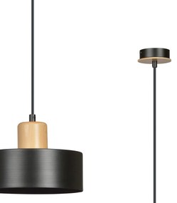 Sospensione Nordica 1 Luce Torin In Acciaio Nero E Legno