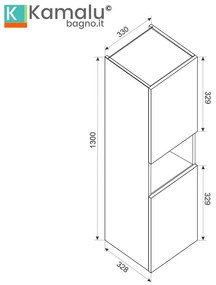 Kamalu - Colonna bagno cannettata rovere chiaro 130 cm | LAC-IRIDE
