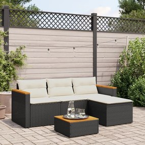 Set divani da giardino 3 pz con cuscini in polyrattan nero