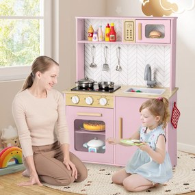 Costway Set da cucina per bambini in legno con luci e accessori pratici, Gioco educativo per bambini 3+ anni 2 Colori