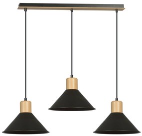 Sospensione Nordica 3 Luci Chandra In Acciaio Nero E Legno