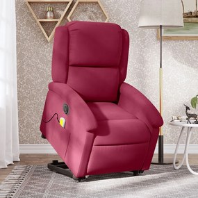 Poltrona Alzapersona Massaggiante Elettrica Rosso Vino Velluto /