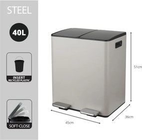 Cestino per la spazzatura grigio tortora in acciaio per raccolta differenziata/con pedale 2x20 l Aliya – Spirella