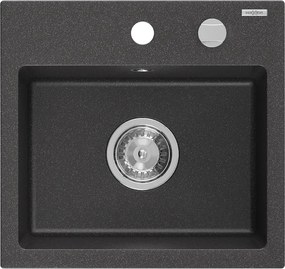 Mexen Milo lavello in granito 1-vasca 435 x 410 mm, nero maculato, sifone cromo - 6505441000-76