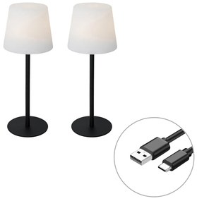 Set di 2 lampade da tavolo ricaricabili nere 40 cm IP54 - Jude