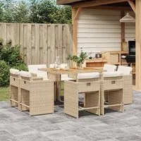 Set da Pranzo da Giardino 9 pz con Cuscini Beige in Polyrattan 3277971