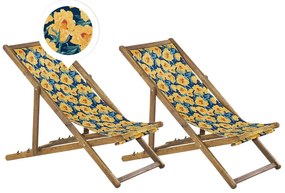 Set di 2 sedie a sdraio legno acacia chiaro fantasia fiori gialli ANZIO Beliani