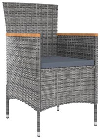 Set da Pranzo da Esterno 9 pz con Cuscini in Polyrattan Grigio