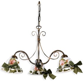 Lampadario Classico Napoli Metallo E Ceramica Nero Sfumato Rame 3 Luci E14