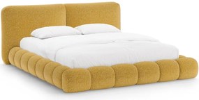 Letto matrimoniale imbottito color senape con contenitore con rete inclusa 200x200 cm Solange – Micadoni