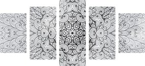 Quadri 5 pezzi – Mandala etnica in bianco e nero