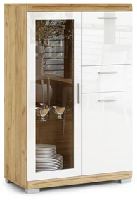 Comò SIMPLE KWD3SZ1 Rovere Craft Gold/Bianco Lucido - VETRINA ARMADIO MOBILE PER SALOTTO/SOGGIORNO LUCIDO CON ANTA IN VETRO