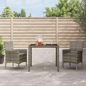 Set da Pranzo da Giardino 3 pz con Cuscini in Polyrattan Grigio