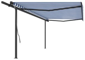 Tenda da Sole Retrattile Automatica e Pali 5x3 m Blu e Bianca
