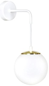 Applique Moderna 1 Luce Tsukuyomi In Acciaio Bianco E Oro E Vetro A Sfera Opale