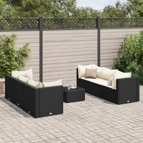 Set salotto da giardino con cuscini 7pz nero polyrattan