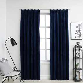Tende Oscuranti Con Ganci 2 Pz Blu Scuro İn Velluto 140x225 Cm /