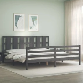 Giroletto con testiera grigio 200x200 cm in legno massello