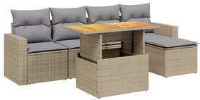 Set divano da giardino 6 pz con cuscini beige in polyrattan